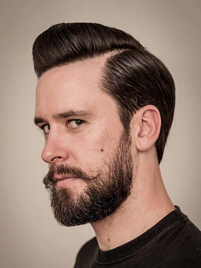 12 Pompadour Side Parted Widows Peak Hairstyle 