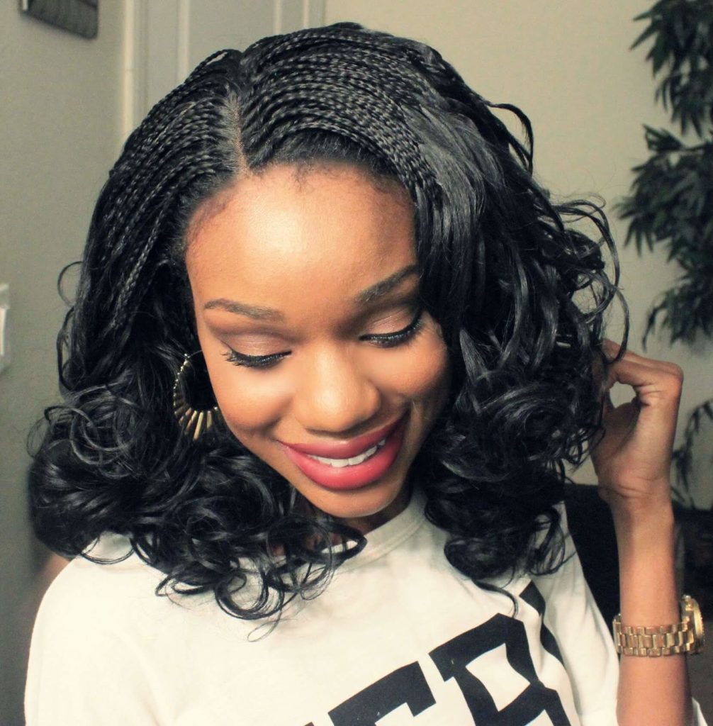 21 Side Part Micro Braids With Curly Roots 